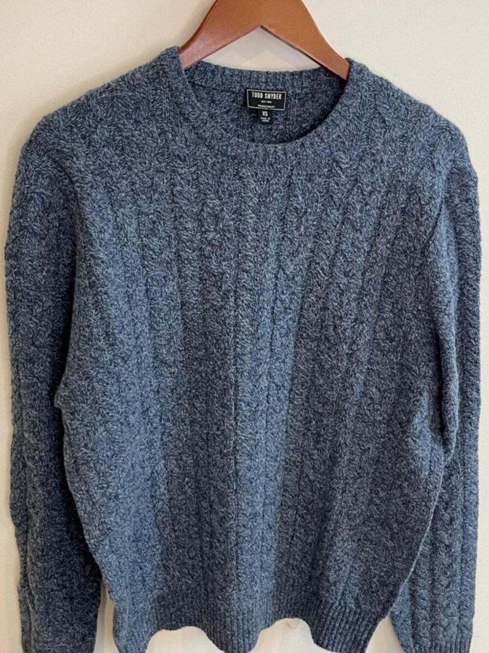 Todd Snyder Lambswool Cable Knit Crew Neck Sweater — Blue — Size Small